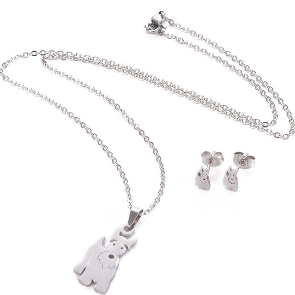 New puppy / dog necklace and earrings set 18 inch Terrier stainless steel